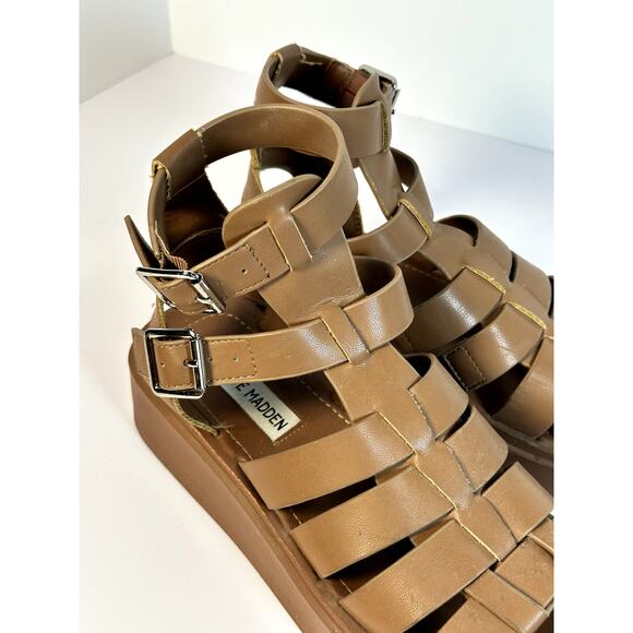 Steve Madden Buzzing Platform Sandals Women’s 7.5 Tan Ankle-Strap Open Toe - Picture 4 of 6